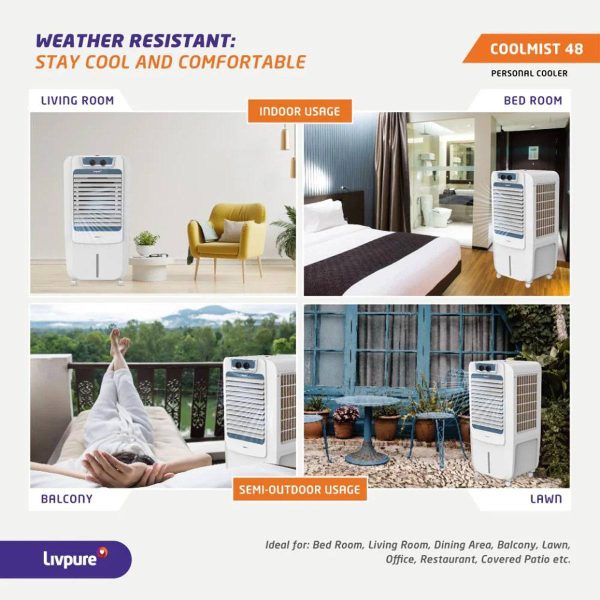 Livpure Coolmist 48L Personal Air Cooler with Honeycomb Pads & Ice Chamber, White