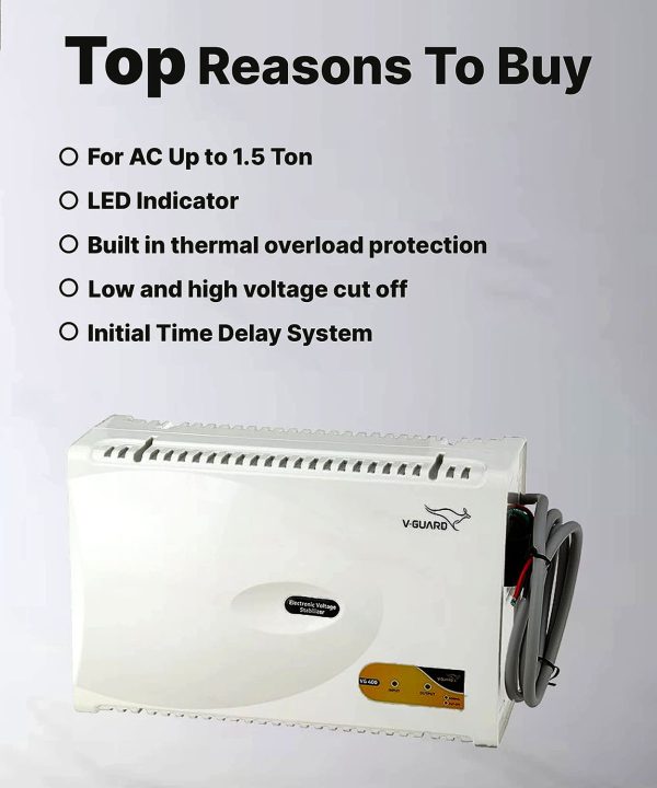 Vguard VG400, Stabilizer for 1.5 Ton AC with Low and High Voltage Cut-off Protection, Intelligent time delay system, Built in Thermal Overload Protection and 3 Year Warranty, White