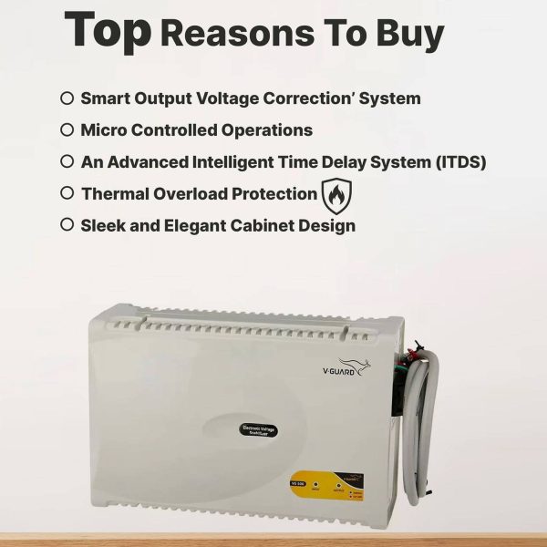 Vguard VG500, Stabilizer for 2 Ton AC with Low and High Voltage Cut-off Protection, Intelligent time delay system, Built in Thermal Overload Protection and 3 Year Warranty, White