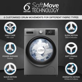 Whirlpool XO9012BZV, 9 KG 1200 RPM 5 Star Fully Automatic Front Load Machine with Inverter Direct Drive Motor, Built-in heater, Steam Wash and 3 Year Warranty, Valcano Grey