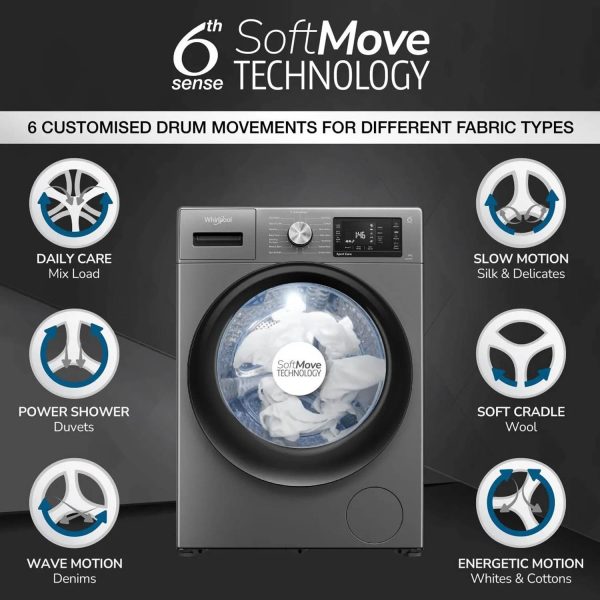 Whirlpool XO9012BZV, 9 KG 1200 RPM 5 Star Fully Automatic Front Load Machine with Inverter Direct Drive Motor, Built-in heater, Steam Wash and 3 Year Warranty, Valcano Grey