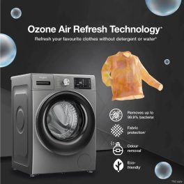 Whirlpool XO9012BZV, 9 KG 1200 RPM 5 Star Fully Automatic Front Load Machine with Inverter Direct Drive Motor, Built-in heater, Steam Wash and 3 Year Warranty, Valcano Grey