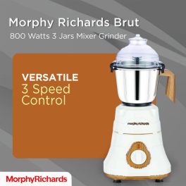 Morphy Brut Xtra, 800 Watt 3 Jar Mixer Grinder with Alluminium Jar Base, Overload Protection for Motor, Stainless Steel Jar and Break Resitant Jar handles and Dome Cap, White