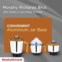Morphy Brut Xtra, 800 Watt 3 Jar Mixer Grinder with Alluminium Jar Base, Overload Protection for Motor, Stainless Steel Jar and Break Resitant Jar handles and Dome Cap, White