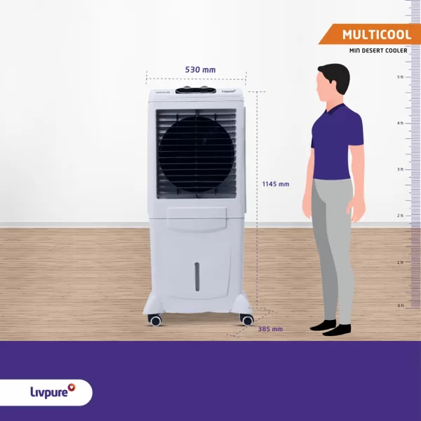 Livpure Multicool 60L Mini Desert Air Cooler with Honeycomb Pads & Water Level Indicator, White
