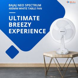 Bajaj Neo Spectrum 400MM, 16 Inch Table Fan with 100% Copper Motor, Overload Thermal Protector and 3 Speed Setting, White