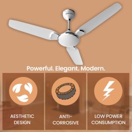 Bajaj Trendy EE 1200, 48 Inch 3 Star Ceiling Fan with 400 RPM, High Torque Motor and Blade Design Inspired by Petal, Snowy White