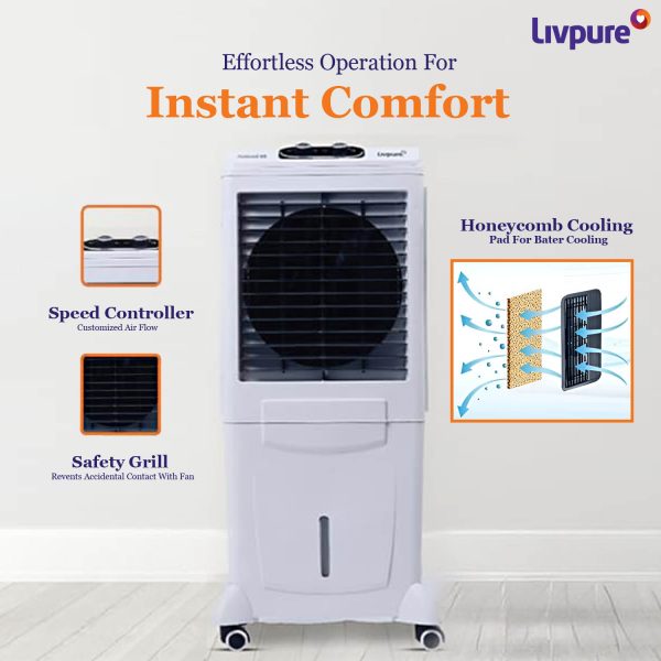 Livpure Multicool 60L Mini Desert Air Cooler with Honeycomb Pads & Water Level Indicator, White