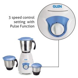 Glen SA-4029, 550 Watt 3 Jar Mixer Grinder with 3 Speed and Pulse Function, with Overload Protector, and 2 Year Warranty, White/Blue
