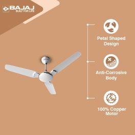 Bajaj Trendy EE 1200, 48 Inch 3 Star Ceiling Fan with 400 RPM, High Torque Motor and Blade Design Inspired by Petal, Snowy White