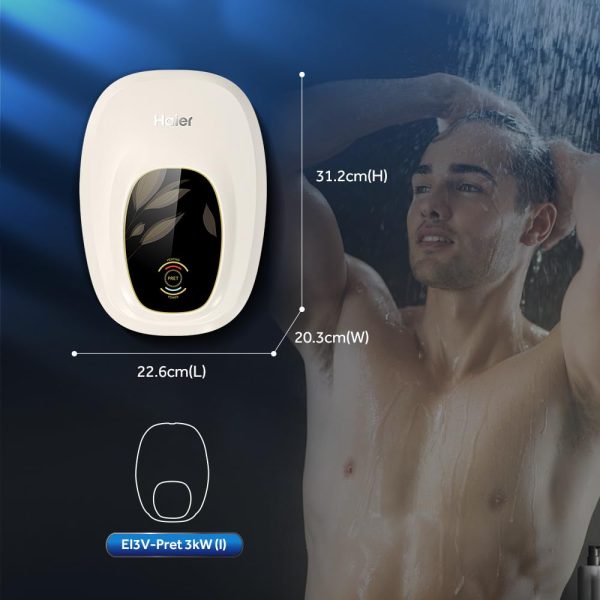 Haier EI3V-Pret, 3 Litre Instant Water Heater with 5 Star Rating, Shock Proof, 8 Bar Rated Pressure and IPX4 Water Resistance, Ivory