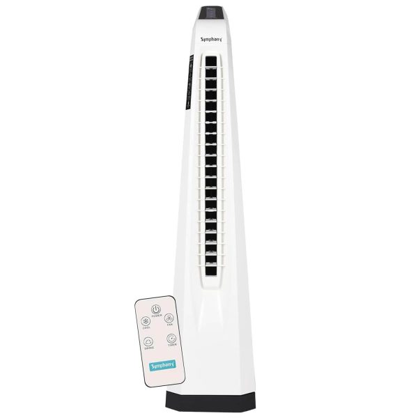 Symphony Surround-I High Speed Bladeless Technology Tower Fan Touchscreen Control Panel, Remote & Swivel Action, White