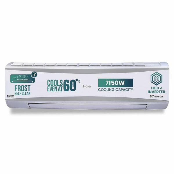 Haier HS-72SHD 2.2 Ton 3 Star Heavy Duty Hexa Inverter Split AC with 7-in-1 Convertible, Anti Bacterial Filter, 20 Meter Air Throw, White