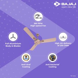 Bajaj Novella 1200MM, 48 Inch Ceiling Fan with 100% Copper Motor and Anti Dust Coating