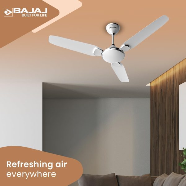 Bajaj Trendy EE 1200, 48 Inch 3 Star Ceiling Fan with 400 RPM, High Torque Motor and Blade Design Inspired by Petal, Snowy White