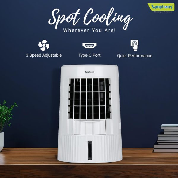 Symphony Duet Mini Personal Air Cooler with 8 Hours Battery, White