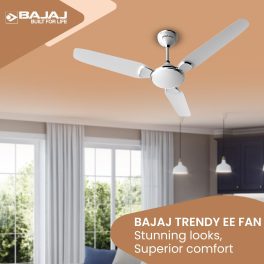 Bajaj Trendy EE 1200, 48 Inch 3 Star Ceiling Fan with 400 RPM, High Torque Motor and Blade Design Inspired by Petal, Snowy White
