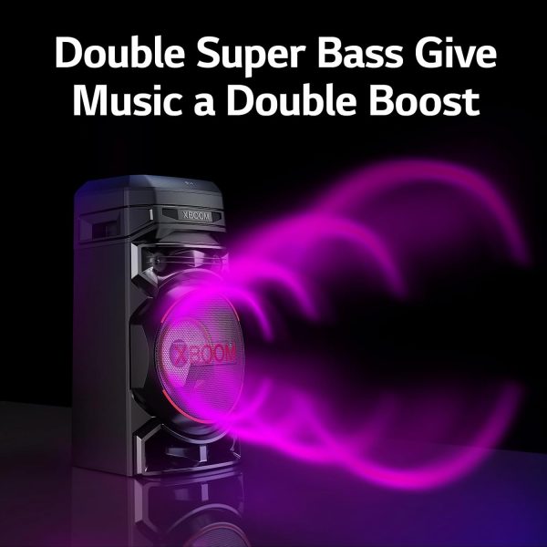 LG RNC5, Party Speaker with Double Super Bass Boost, Party Lighting, DJ Application, Karoke Star and Wireless Party Link, Black