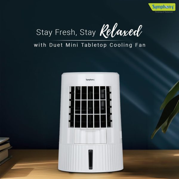 Symphony Duet Mini Personal Air Cooler with 8 Hours Battery, White
