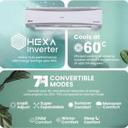 Haier HS-72SHD 2.2 Ton 3 Star Heavy Duty Hexa Inverter Split AC with 7-in-1 Convertible, Anti Bacterial Filter, 20 Meter Air Throw, White