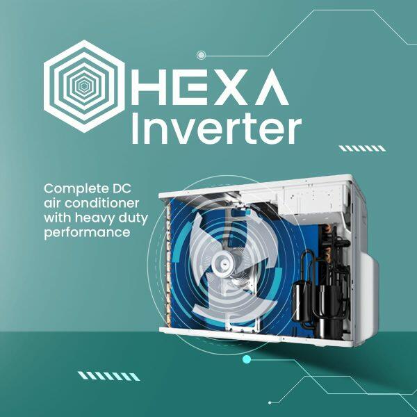 Haier HS-72SHD 2.2 Ton 3 Star Heavy Duty Hexa Inverter Split AC with 7-in-1 Convertible, Anti Bacterial Filter, 20 Meter Air Throw, White