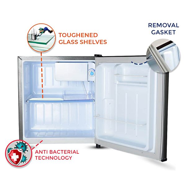GEM GRDN-70DGWC, 50 Litre Minibar Fridge with 1 Star Rating and Rotary Compressor, Silver