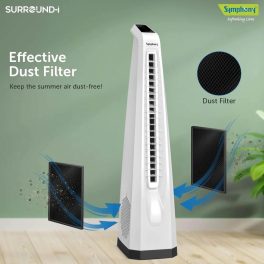 Symphony Surround-I High Speed Bladeless Technology Tower Fan Touchscreen Control Panel, Remote & Swivel Action, White