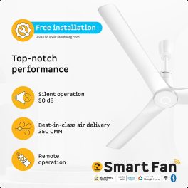 Atomberg Aris 1200, 48 Inch BLDC Ceiling Fan with IOT, Remote Control, LED Light and Award Winning Sleek Design, Marble White