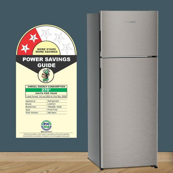 Liebherr TCPSiB 2401 245L 2 Star inverter Double Door Refrigerator, 20 Years Warranty on Compressor, Silver steel