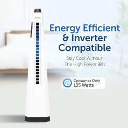 Symphony Surround-I High Speed Bladeless Technology Tower Fan Touchscreen Control Panel, Remote & Swivel Action, White