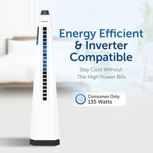 Symphony Surround-I High Speed Bladeless Technology Tower Fan Touchscreen Control Panel, Remote & Swivel Action, White