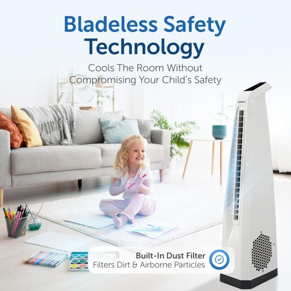 Symphony Surround-I High Speed Bladeless Technology Tower Fan Touchscreen Control Panel, Remote & Swivel Action, White
