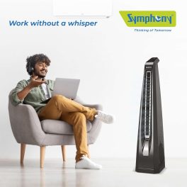 Symphony Surround B, Tower Fan For Home with BLDC Turbo Throw, Touchscreen Control Panel, Remote Control and Low Power Consumption, Black