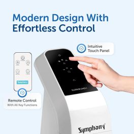 Symphony Surround-I High Speed Bladeless Technology Tower Fan Touchscreen Control Panel, Remote & Swivel Action, White