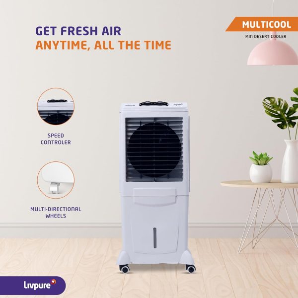Livpure Multicool 60L Mini Desert Air Cooler with Honeycomb Pads & Water Level Indicator, White