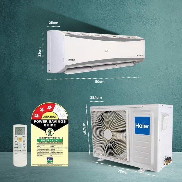 Haier HS-72SHD 2.2 Ton 3 Star Heavy Duty Hexa Inverter Split AC with 7-in-1 Convertible, Anti Bacterial Filter, 20 Meter Air Throw, White