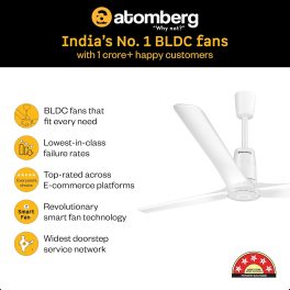 Atomberg Aris 1200, 48 Inch BLDC Ceiling Fan with IOT, Remote Control, LED Light and Award Winning Sleek Design, Marble White
