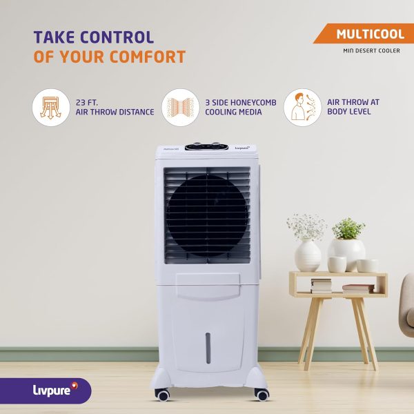 Livpure Multicool 60L Mini Desert Air Cooler with Honeycomb Pads & Water Level Indicator, White