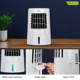 Symphony Duet Mini Personal Air Cooler with 8 Hours Battery, White