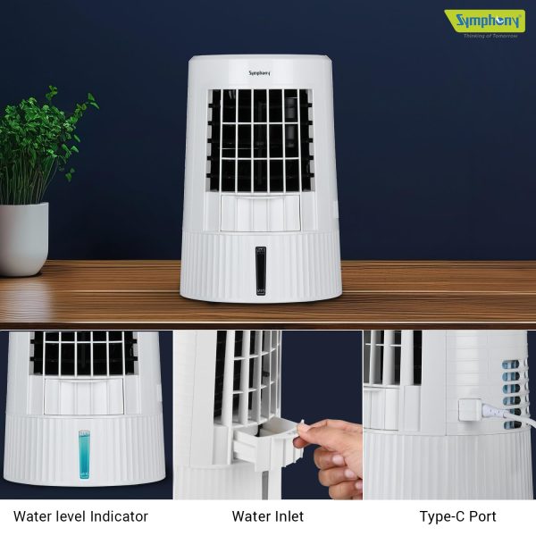 Symphony Duet Mini Personal Air Cooler with 8 Hours Battery, White