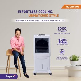 Livpure Multicool 60L Mini Desert Air Cooler with Honeycomb Pads & Water Level Indicator, White