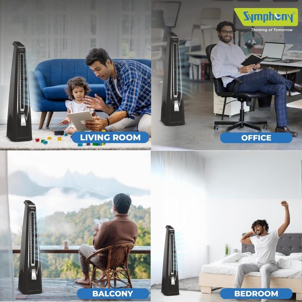 Symphony Surround B, Tower Fan For Home with BLDC Turbo Throw, Touchscreen Control Panel, Remote Control and Low Power Consumption, Black