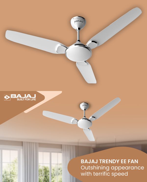 Bajaj Trendy EE 1200, 48 Inch 3 Star Ceiling Fan with 400 RPM, High Torque Motor and Blade Design Inspired by Petal, Snowy White