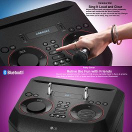 LG RNC7, Party Speaker with Double Super Bass Boost, Party Lighting, DJ Application, Karoke Star and Wireless Party Link, Black