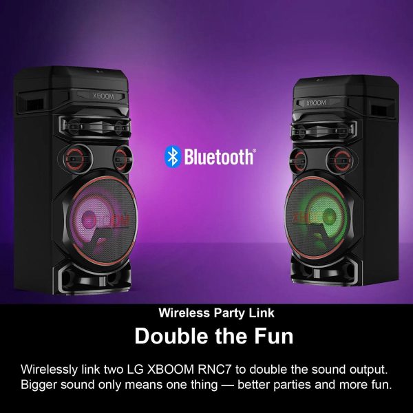 LG RNC7, Party Speaker with Double Super Bass Boost, Party Lighting, DJ Application, Karoke Star and Wireless Party Link, Black