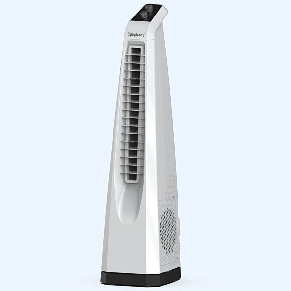 Symphony Surround-I High Speed Bladeless Technology Tower Fan Touchscreen Control Panel, Remote & Swivel Action, White