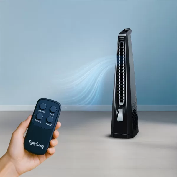 Symphony Surround B, Tower Fan For Home with BLDC Turbo Throw, Touchscreen Control Panel, Remote Control and Low Power Consumption, Black