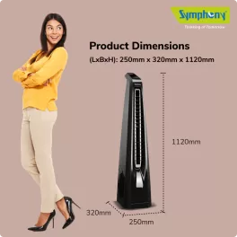 Symphony Surround B, Tower Fan For Home with BLDC Turbo Throw, Touchscreen Control Panel, Remote Control and Low Power Consumption, Black