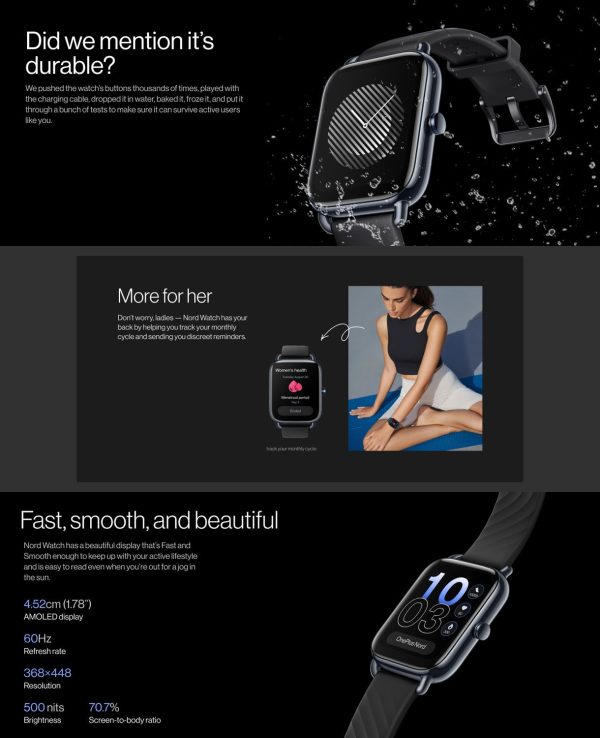 Oneplus OPBBE221, Oneplus Nord Watch with 1.78 Amoled Display, 60 Hz Refresh Rate, 10 Days Battery, Heart Rate and Stress Monitor, Deep Blue