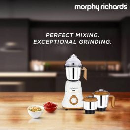 Morphy Brut Xtra, 800 Watt 3 Jar Mixer Grinder with Alluminium Jar Base, Overload Protection for Motor, Stainless Steel Jar and Break Resitant Jar handles and Dome Cap, White
